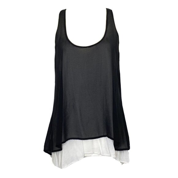 Bar III Women's size Medium 2 Layer High Low Tank Top Racer Back Zip Black White - Picture 1 of 7